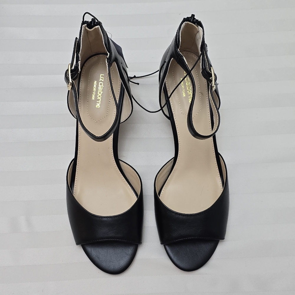 NEW Liz Claiborne Black Wedge Heel Sandals 11 Wedges Ankle Buckle Back Zip Shoes - Picture 11 of 12